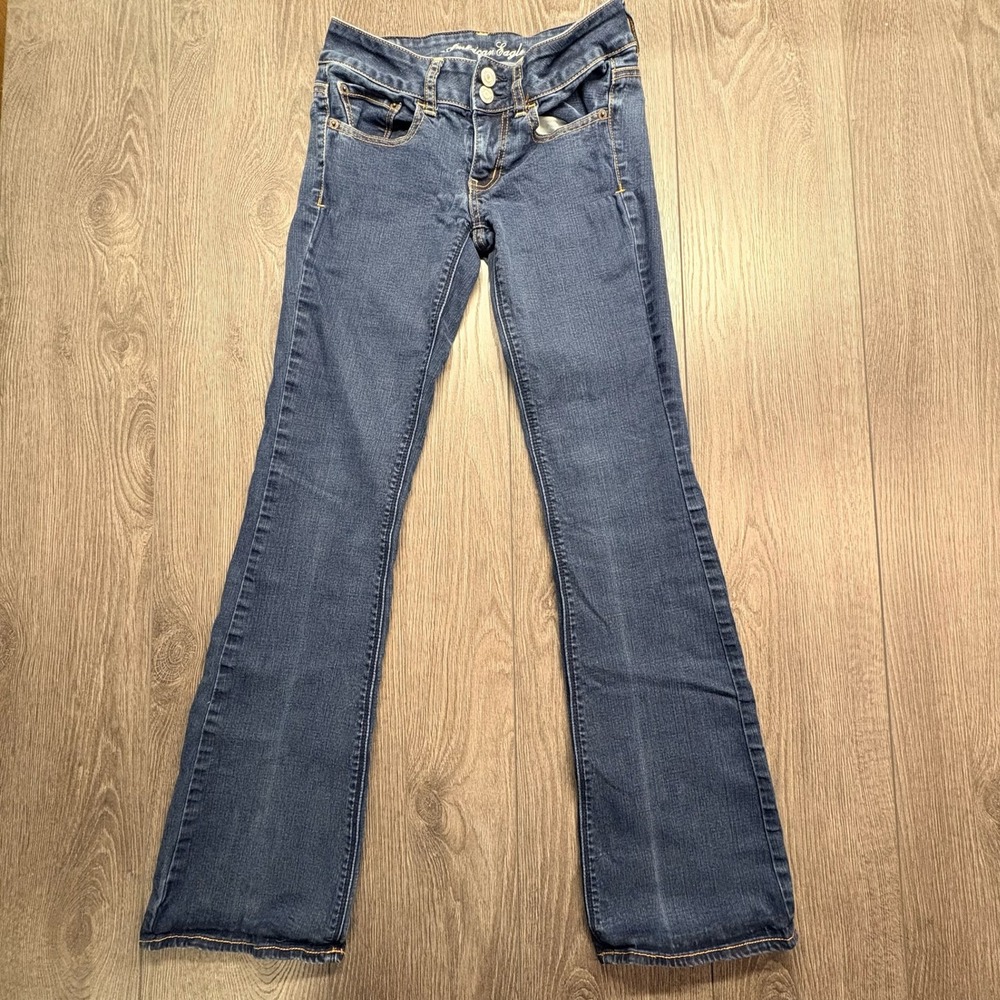 American Eagle Artist Flare Jeans Womens 2 Dark  Super Stretch Denim Low Rise